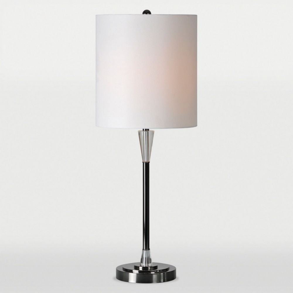 Renwil Inc-LPT499-Arkitekt - One Light 11 Inch Small Table Lamp   Brushed Nickel Finish with White Linen Shade
