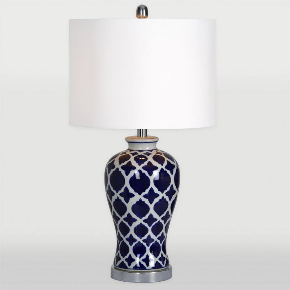Renwil Inc-LPT592-Indigo - One Light Small Table Lamp   Blue/White/Satin Nickel Finish with White Cotton Shade