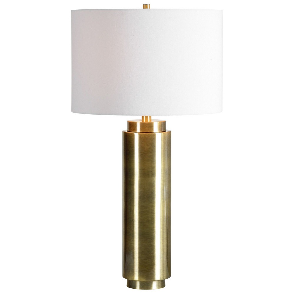 Renwil Inc-LPT799-Sherwood - One Light Table Lamp   Brushed Brass Finish with White Linen Shade