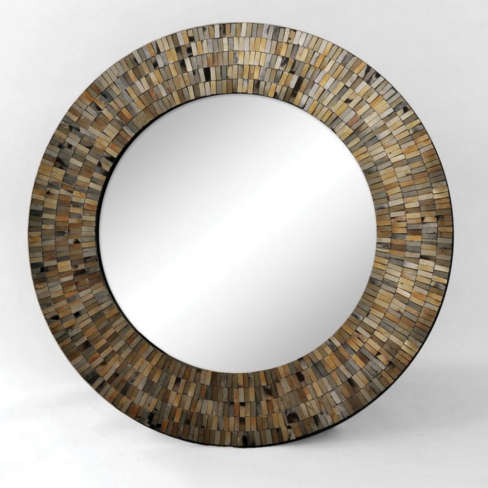 Renwil Inc-MT1346-Aventurine - 24 Inch Small Round Framed Mirror   Black Mosaic Finish