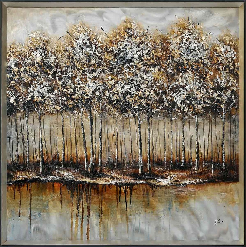 Renwil Inc-W6115-Metallic Forest - 40 Inch Large Square Decorative Wall Art   Hand Painted Finish