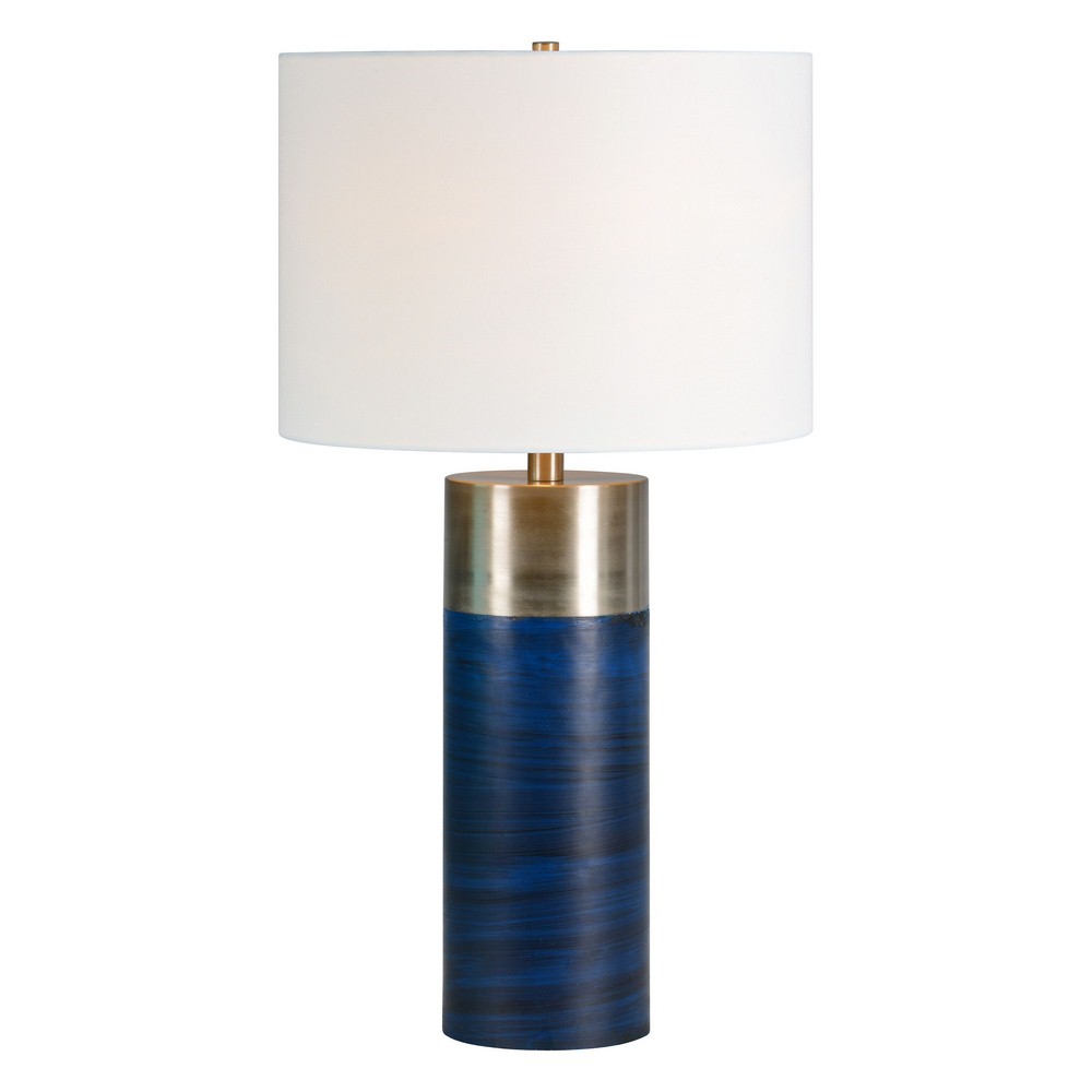 Renwil Inc-LPT641-Glint - One Light Small Table Lamp   Blue/Satin Nickel Finish with Off-White Linen Shade