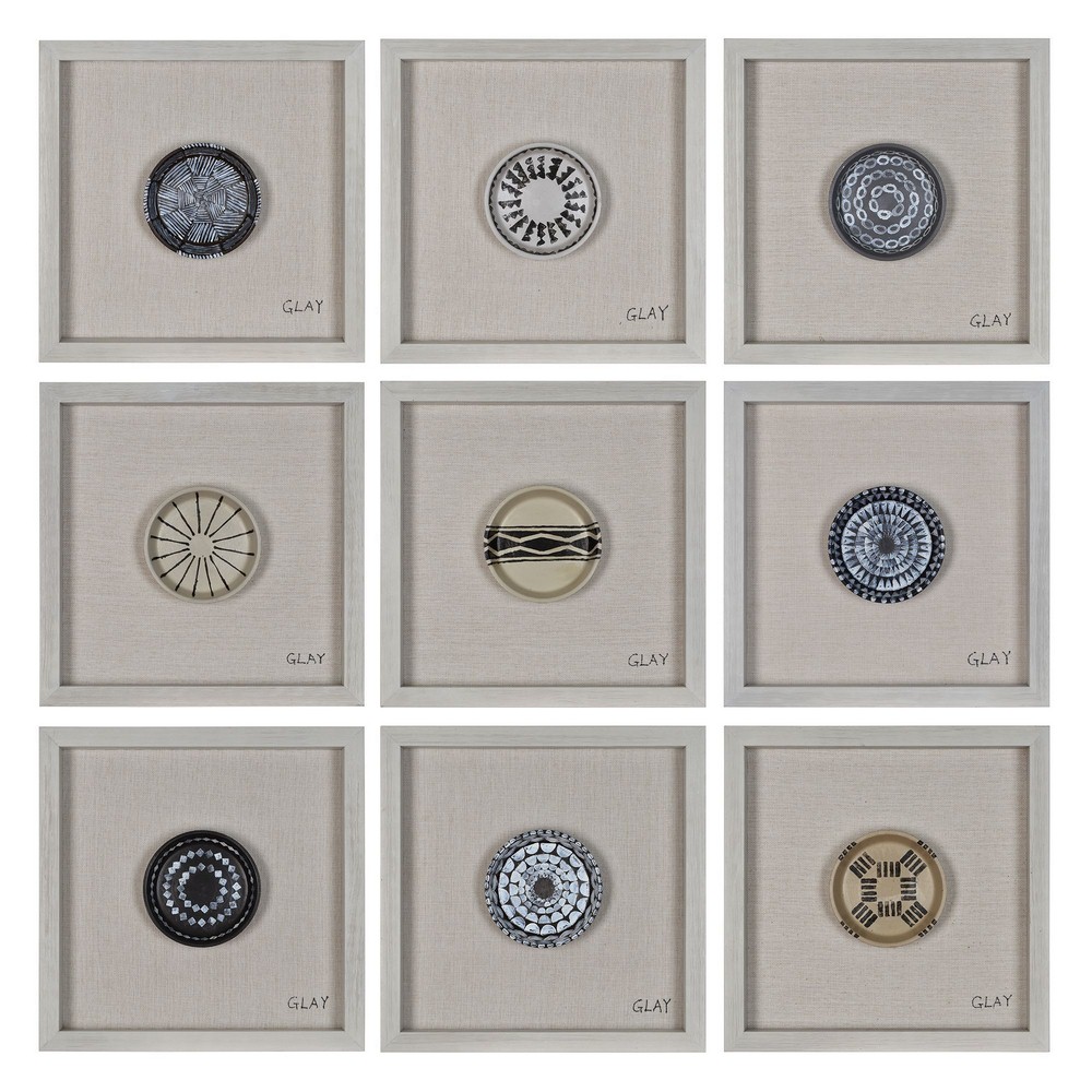 Renwil Inc-W6314-Buttons - 16 Inch Small Square Decorative Wall Art (Set Of 9)   Off-White Finish
