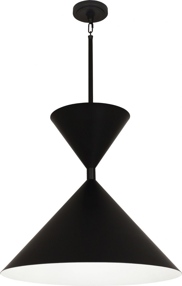 Robert Abbey Lighting-1251-Cinch-One Light Pendant-15 Inches Wide by 20.5 Inches High   Matte Black Painted Finish with Matte Black Painted/White Shade