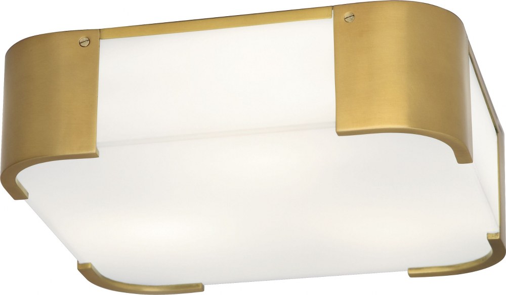 Robert Abbey Lighting-1319-Bryce 3-Light Flushmount 14 Inches Wide and 4 Inches Tall Antique Brass  Deep Patina Bronze Finish with Frosted White Glass