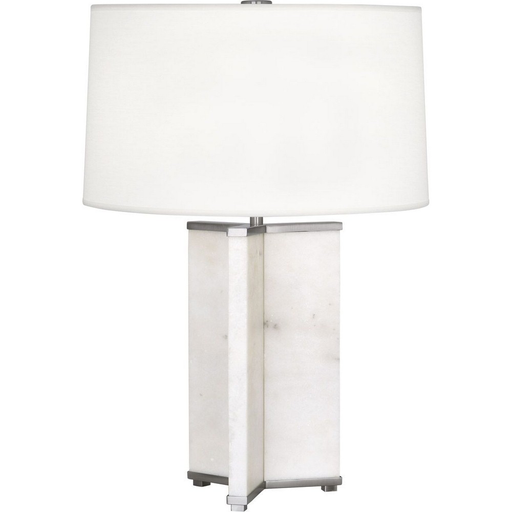 Robert Abbey Lighting-1414-Fineas - One Light Table Lamp  Alabaster Stone/Dark Antique Nickel Finish with Ascot White Fabric Shade