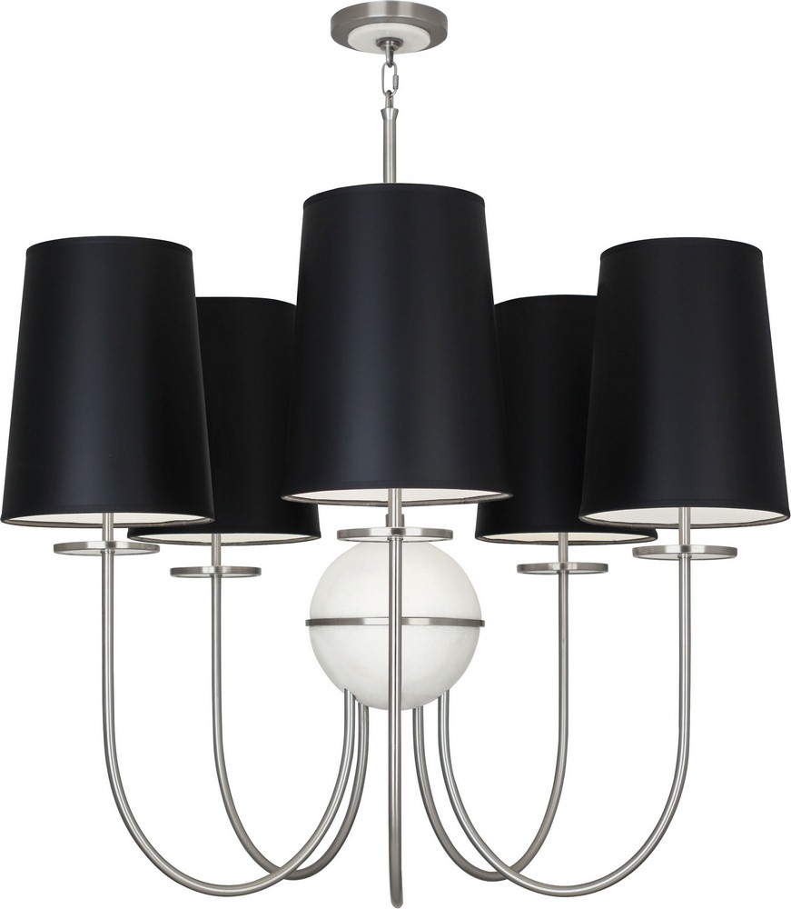 Robert Abbey Lighting-1423B-Fineas - Five Light Chandelier  Dark Antique Nickel/Alabaster Stone Finish with Black Opaque Parchment/White Shade