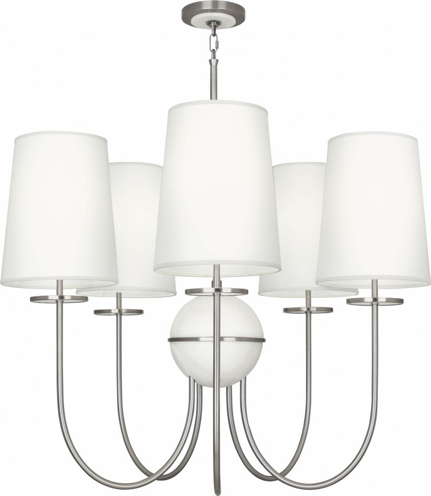 Robert Abbey Lighting-1423-Fineas-Five Light Chandelier-35.25 Inches Wide by 27.5 Inches High   Dark Antique Nickel/Alabaster Stone Finish with Ascot White Fabric Shade