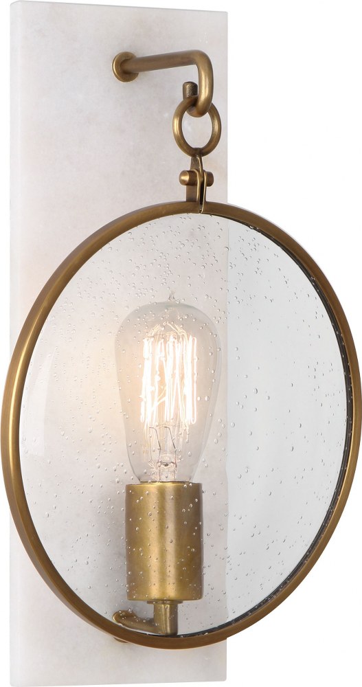 Robert Abbey Lighting-1518-Fineas 1-Light Wall Sconce 9.125 Inches Wide and 14.25 Inches Tall Aged Brass  Dark Antique Nickel/Alabaster Stone Finish with Clear Seeded Glass