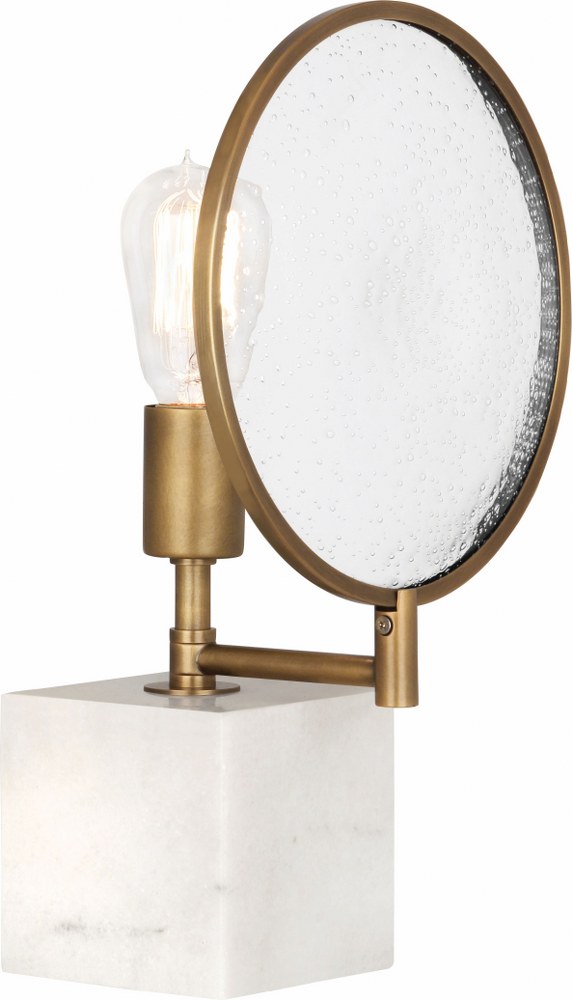 Robert Abbey Lighting-1526-Fineas 1-Light Accent Lamp 9.125 Inches Wide and 15.25 Inches Tall   Alabaster Stone/Aged Brass Finish with Clear Seeded Glass