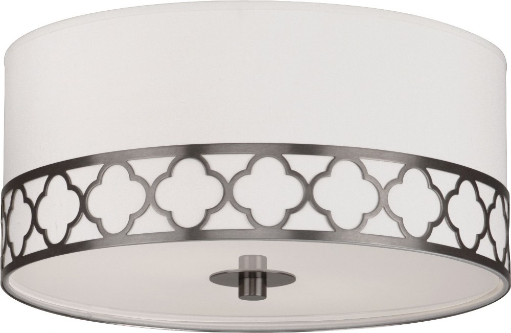 Robert Abbey Lighting-1545-Addison 2-Light Flushmount 17.625 Inches Wide and 9.75 Inches Tall Patina Nickel  Patina Nickel Finish with White Acrylic Glass with Pearl Dupoini Fabric Shade