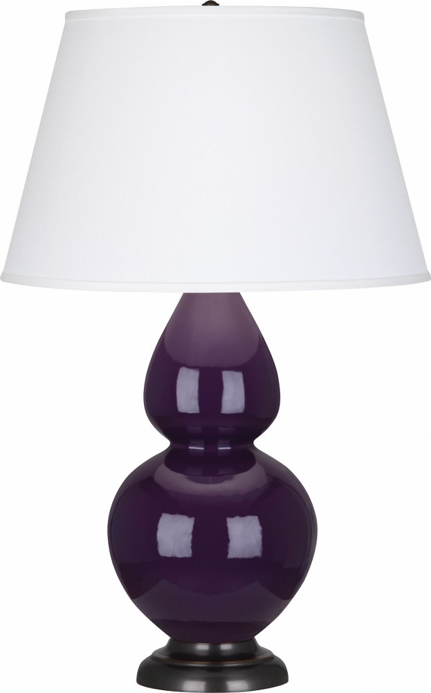 Robert Abbey Lighting-1746X-Double Gourd-One Light Table Lamp-19 Inches Wide by 31 Inches High   Amethyst Glazed Ceramic/Deep Patina Bronze Finish with Pearl Dupioni Fabric Shade