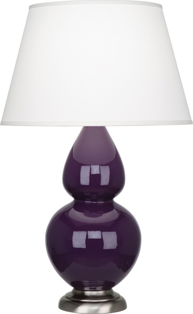 Robert Abbey Lighting-1747X-Double Gourd-One Light Table Lamp-13 Inches Wide by 22.75 Inches High   Amethyst Glazed Ceramic/Deep Patina Bronze Finish with Ivory Stretched Fabric Shade