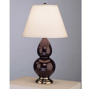 Robert Abbey Lighting-1767-Small Double Gourd-One Light Table Lamp-13 Inches Wide by 22.75 Inches High   Amethyst Glazed Finish with Ivory Silk Stretched Fabric Shade