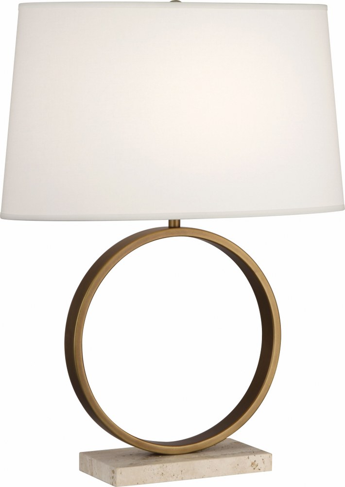 Robert Abbey Lighting-2295-Logan 1-Light Table Lamp 19 Inches Wide and 24.5 Inches Tall Aged Brass Fondine Aged Brass/Travertine Stone Finish with Black Painted Opaque Parchment/Copper Foil Lining Sha