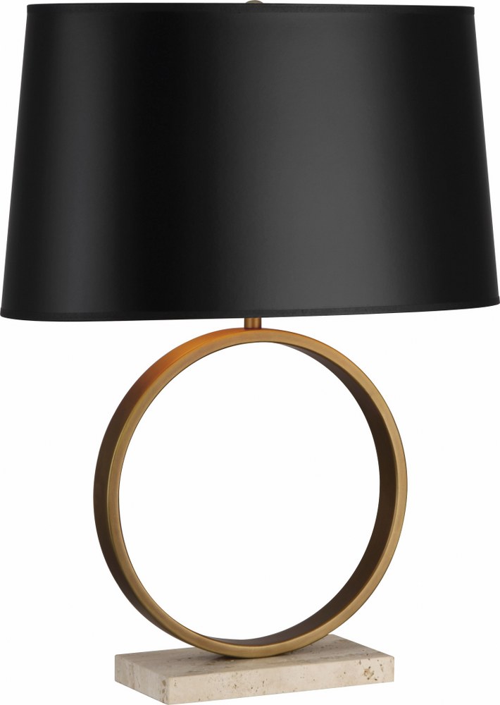 Robert Abbey Lighting-2295B-Logan 1-Light Table Lamp 19 Inches Wide and 24.5 Inches Tall Aged Brass Black/Copper Foil Aged Brass/Travertine Stone Finish with Black Painted Opaque Parchment/Copper Foil