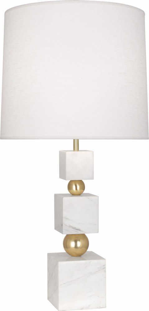 Robert Abbey Lighting-237-Jonathan Adler Totem-One Light Table Lamp-5.5 Inches Wide by 33.25 Inches High   Modern Brass/White Marble Finish with Oyster Linen Shade