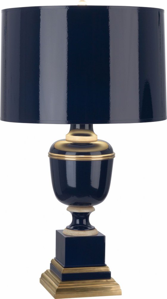 Robert Abbey Lighting-2500-Annika 1-Light Table Lamp 6.875 Inches Wide and 29.5 Inches Tall Cobalt Cobalt/Matte Gold Blush Lacquer/Ivory Crackle/Natural Brass Finish with Cloud Cream Silk Shade