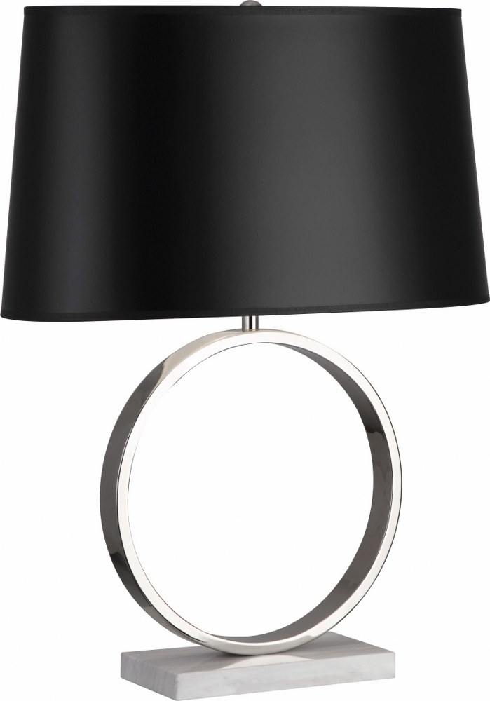 Robert Abbey Lighting-2791B-Logan 1-Light Table Lamp 19 Inches Wide and 24.5 Inches Tall Polished Nickel Black/Matte Silver Aged Brass/Travertine Stone Finish with Black Painted Opaque Parchment/Coppe