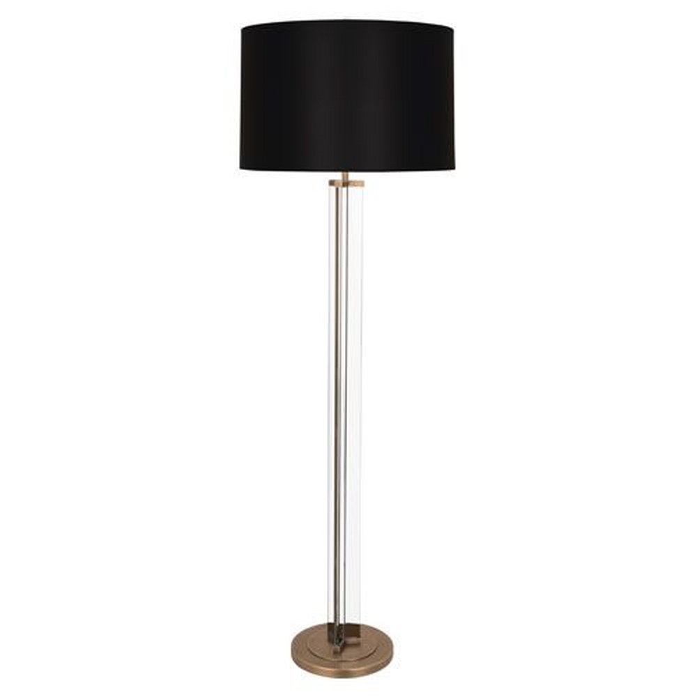 Robert Abbey Lighting-473B-Fineas 1-Light Floor Lamp 11 Inches Wide and 65.375 Inches Tall Clear Aged Brass Clear/Polished Nickel Finish with Black Painted Opaque Parchment/White Shade