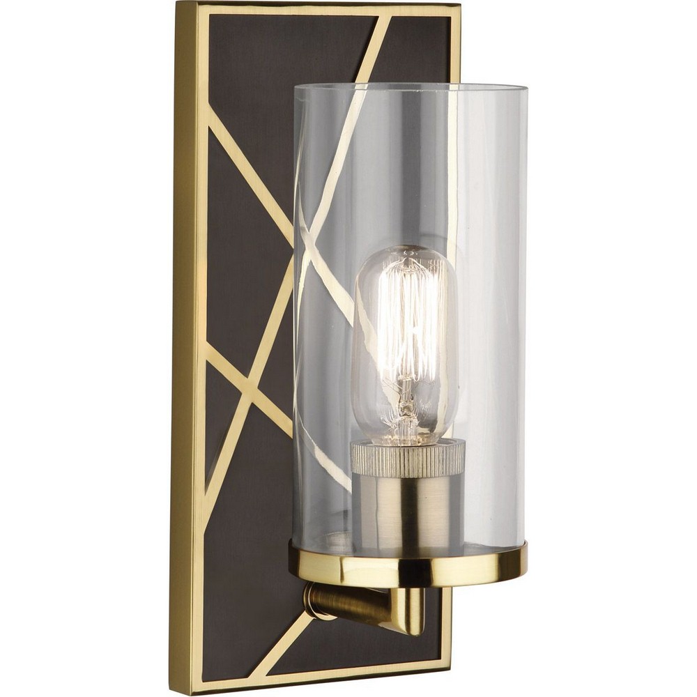 Robert Abbey Lighting-533-Michael Berman Bond-One Light Wall Sconce-5.5 Inches Wide by 12 Inches High   Deep Patina Bronze/Modern Brass Finish with Clear Glass