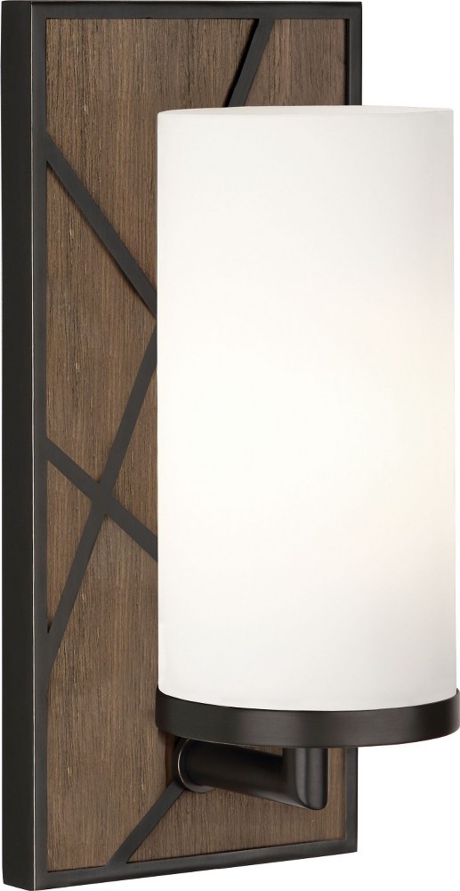 Robert Abbey Lighting-543W-Michael Berman Bond-One Light Wall Sconce-5.5 Inches Wide by 12 Inches High   Smoked Walnut Wood/Deep Patina Bronze Finish with Frosted Cased White Glass