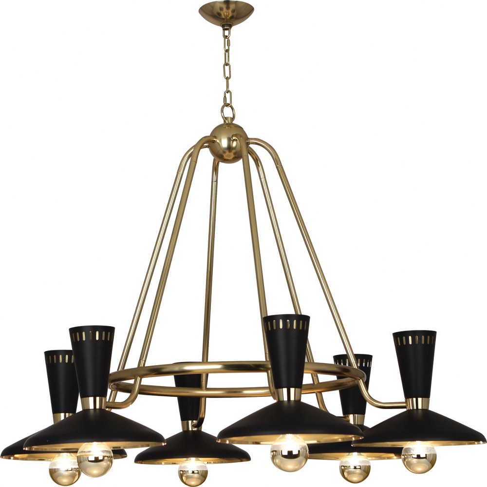 Robert Abbey Lighting-565-Vortex-Six Light Chandelier-46.25 Inches Wide by 33.75 Inches High   Modern Brass Finish with Matte Black Metal Shade