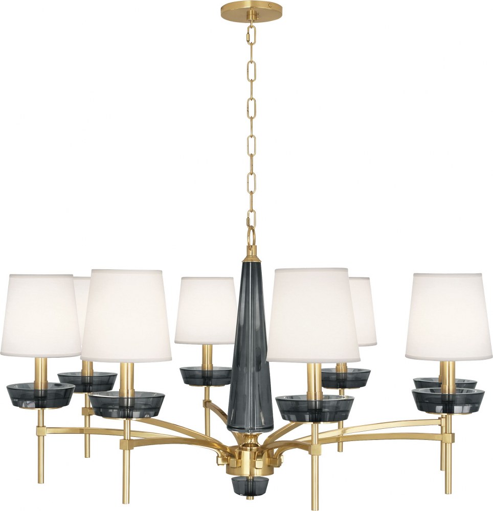 Robert Abbey Lighting-625-Cristallo-Eight Light Chandelier-41 Inches Wide by 23.25 Inches High   Modern Brass Finish with Ascot Cream Fabric Shade with Smoke Crystal