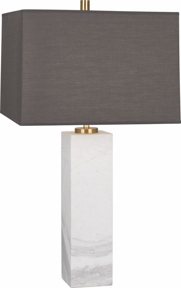 Robert Abbey Lighting-796X-Jonathan Adler Canaan-One Light Table Lamp-4.5 Inches Wide by 30 Inches High   White Marble/Antique Brass Finish with Gray Hardback Fabric Shade