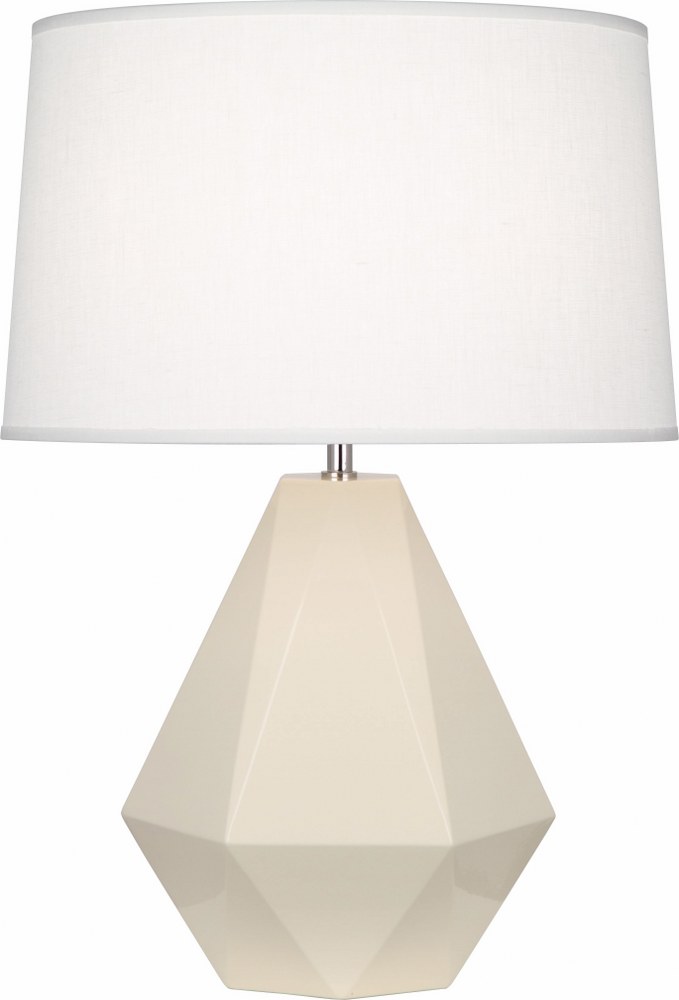 Robert Abbey Lighting-930-Delta 1-Light Table Lamp 10.25 Inches Wide and 22.5 Inches Tall Bone  Brown Tea Glazed/Polished Nickel Finish with Oyster Linen Shade