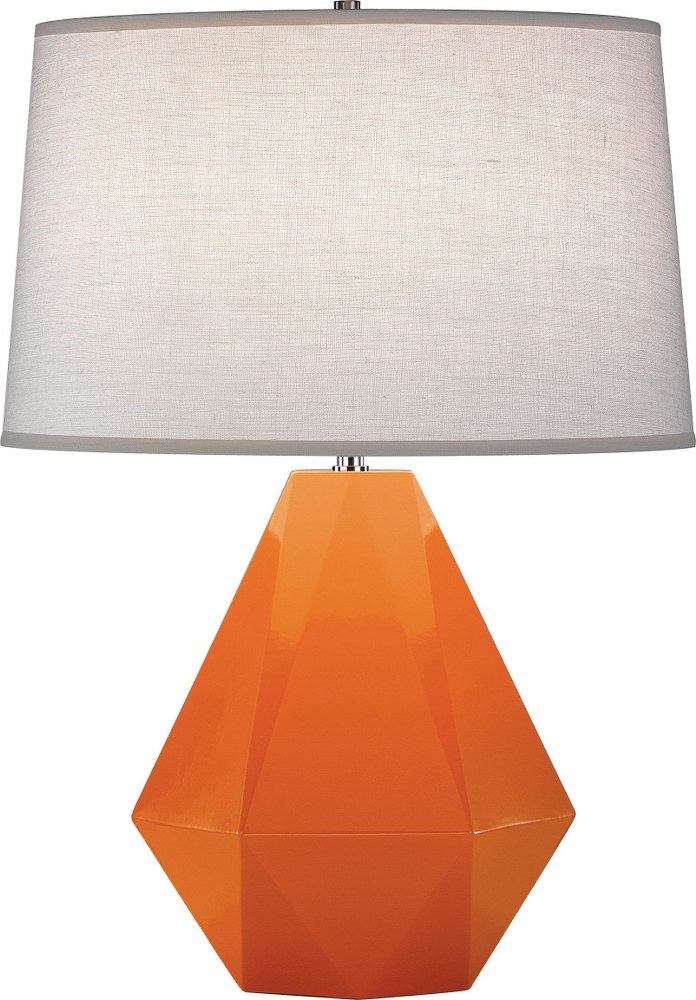 Robert Abbey Lighting-933-Delta 1-Light Table Lamp 10.25 Inches Wide and 22.5 Inches Tall Pumpkin  Brown Tea Glazed/Polished Nickel Finish with Oyster Linen Shade