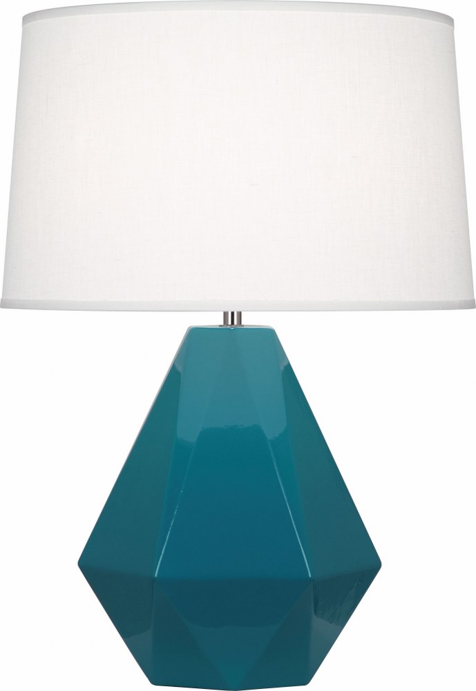 Robert Abbey Lighting-934-Delta 1-Light Table Lamp 10.25 Inches Wide and 22.5 Inches Tall Peacock  Brown Tea Glazed/Polished Nickel Finish with Oyster Linen Shade