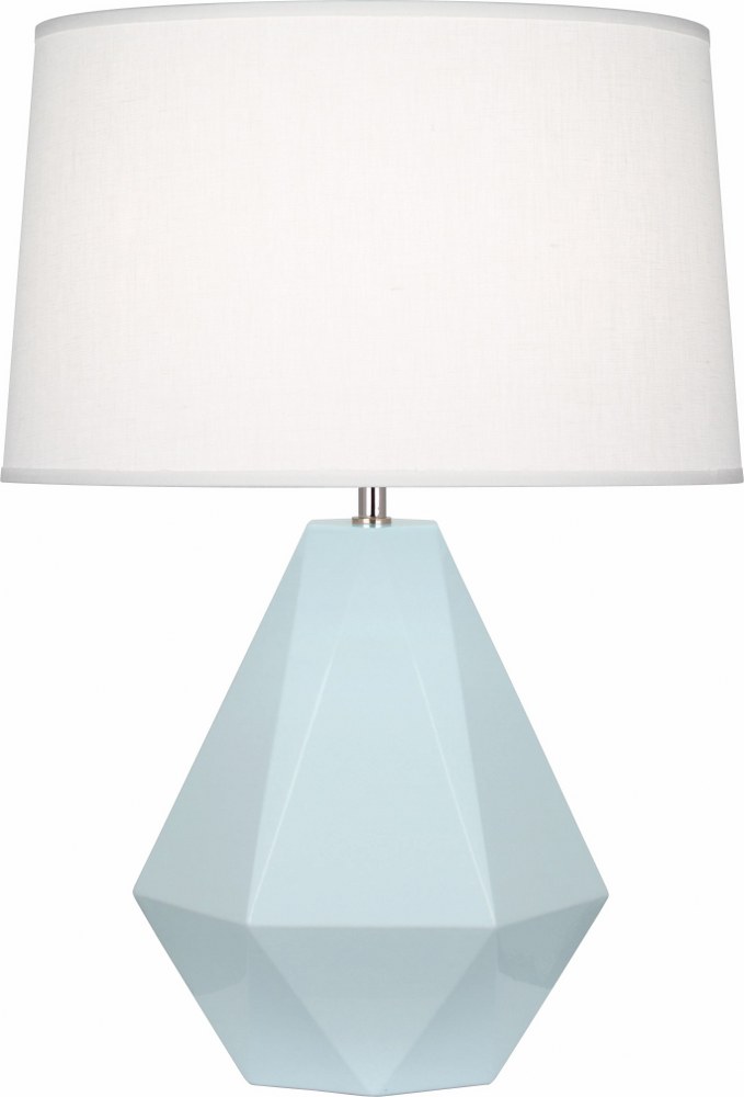 Robert Abbey Lighting-936-Delta 1-Light Table Lamp 10.25 Inches Wide and 22.5 Inches Tall Baby Blue  Brown Tea Glazed/Polished Nickel Finish with Oyster Linen Shade