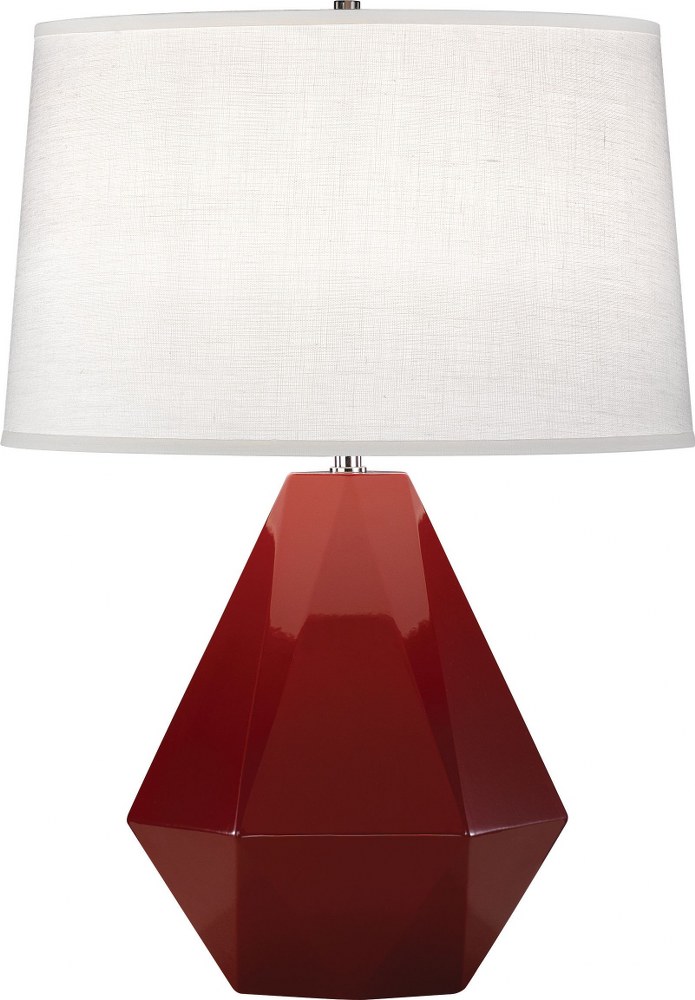 Robert Abbey Lighting-938-Delta 1-Light Table Lamp 10.25 Inches Wide and 22.5 Inches Tall Oxblood  Brown Tea Glazed/Polished Nickel Finish with Oyster Linen Shade