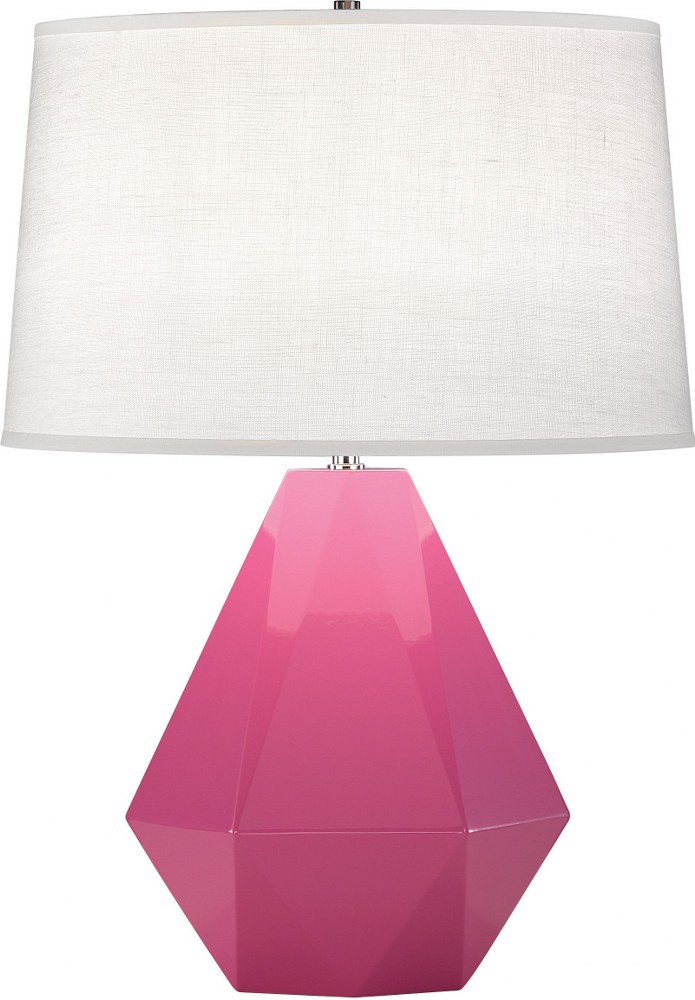 Robert Abbey Lighting-941-Delta 1-Light Table Lamp 10.25 Inches Wide and 22.5 Inches Tall Schiaparelli Pink  Brown Tea Glazed/Polished Nickel Finish with Oyster Linen Shade