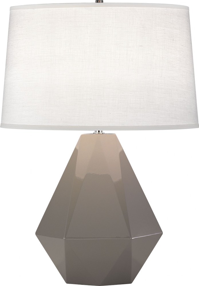 Robert Abbey Lighting-942-Delta 1-Light Table Lamp 10.25 Inches Wide and 22.5 Inches Tall Smoky Taupe  Brown Tea Glazed/Polished Nickel Finish with Oyster Linen Shade