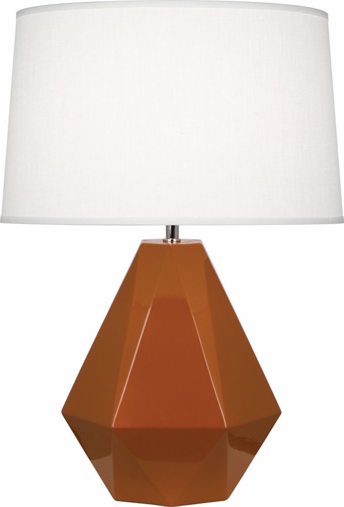 Robert Abbey Lighting-944-Delta 1-Light Table Lamp 10.25 Inches Wide and 22.5 Inches Tall Cinnamon  Brown Tea Glazed/Polished Nickel Finish with Oyster Linen Shade