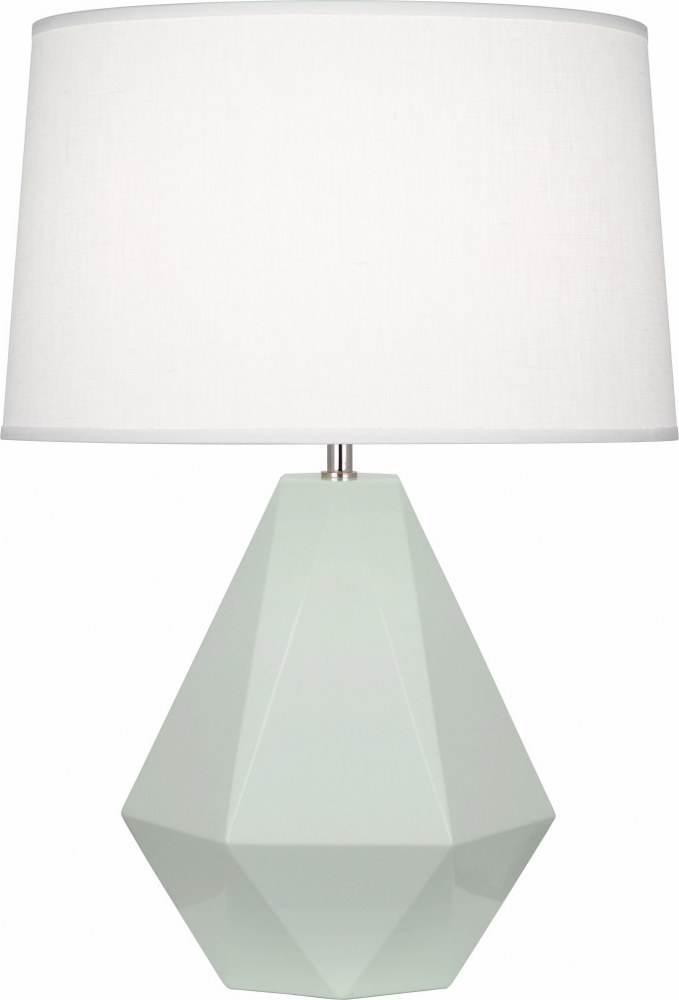 Robert Abbey Lighting-947-Delta 1-Light Table Lamp 10.25 Inches Wide and 22.5 Inches Tall Celadon  Brown Tea Glazed/Polished Nickel Finish with Oyster Linen Shade