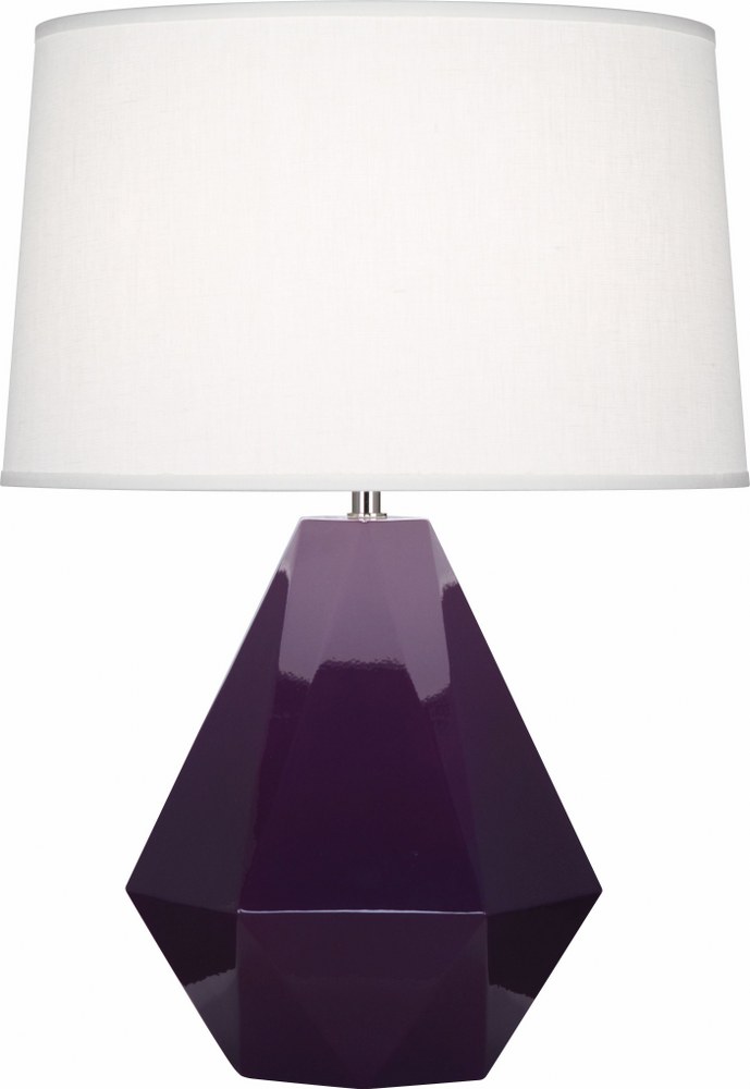 Robert Abbey Lighting-949-Delta 1-Light Table Lamp 10.25 Inches Wide and 22.5 Inches Tall Amethyst  Brown Tea Glazed/Polished Nickel Finish with Oyster Linen Shade