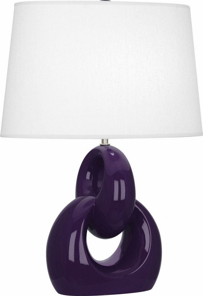 Robert Abbey Lighting-AM981-Fusion 1-Light Table Lamp 11.25 Inches Wide and 27 Inches Tall Amethyst  Brown Tea Glaze/Polished Nickel Finish with Oval Oyster Linen Shade