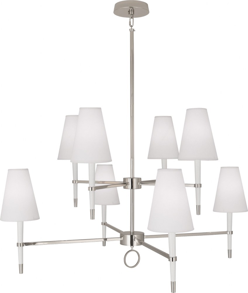 Robert Abbey Lighting-AW673-Jonathan Adler Ventana-Eight Light Chandelier-42.5 Inches Wide by 26 Inches High   Ebony Wood/Antique Brass Finish with Ascot White Fabric Shade