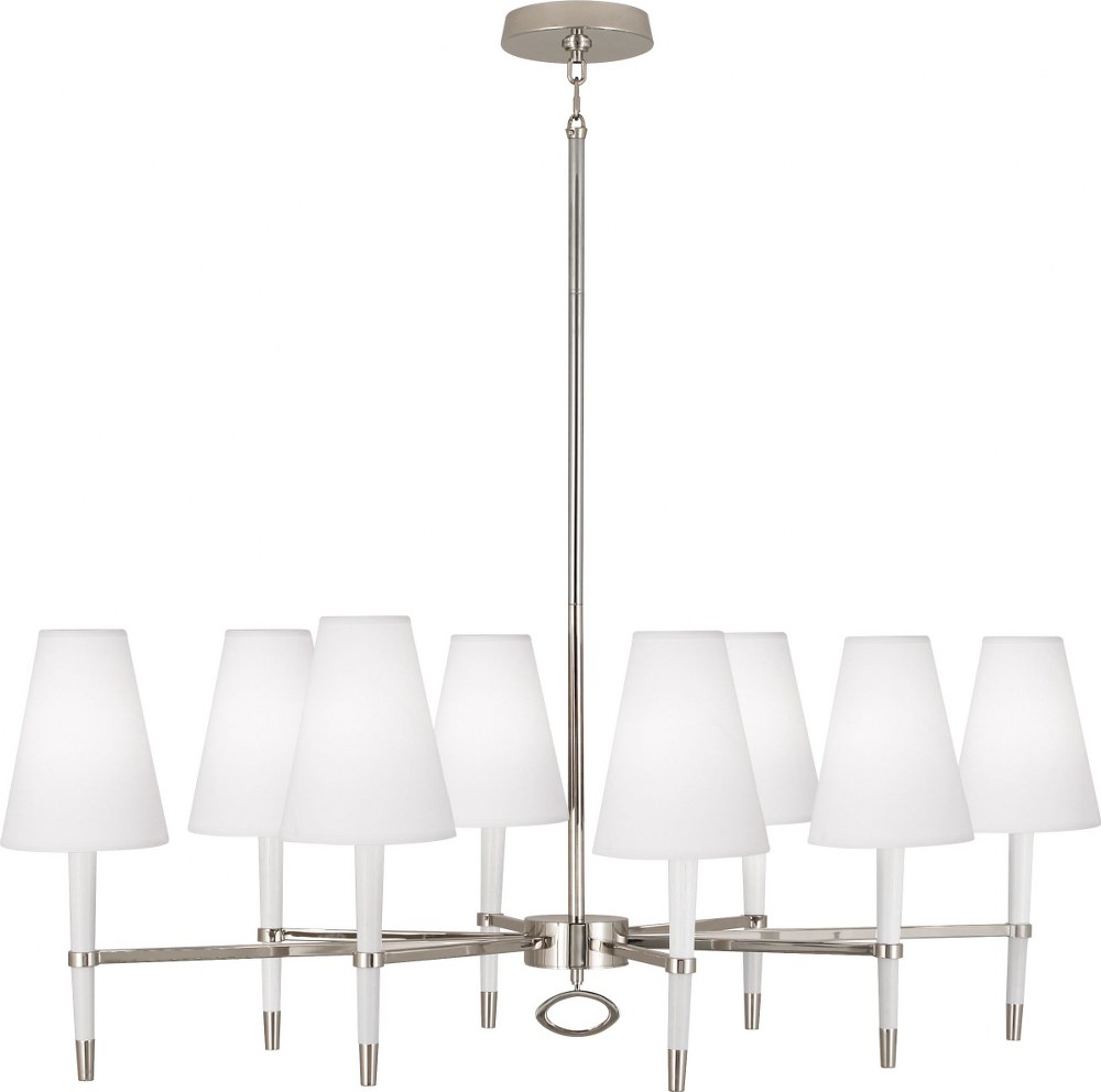 Robert Abbey Lighting-AW718-Jonathan Adler Ventana-Eight Light Chandelier-44.5 Inches Wide by 16.25 Inches High   Ebony Wood/Antique Brass Finish with Ascot White Fabric Shade