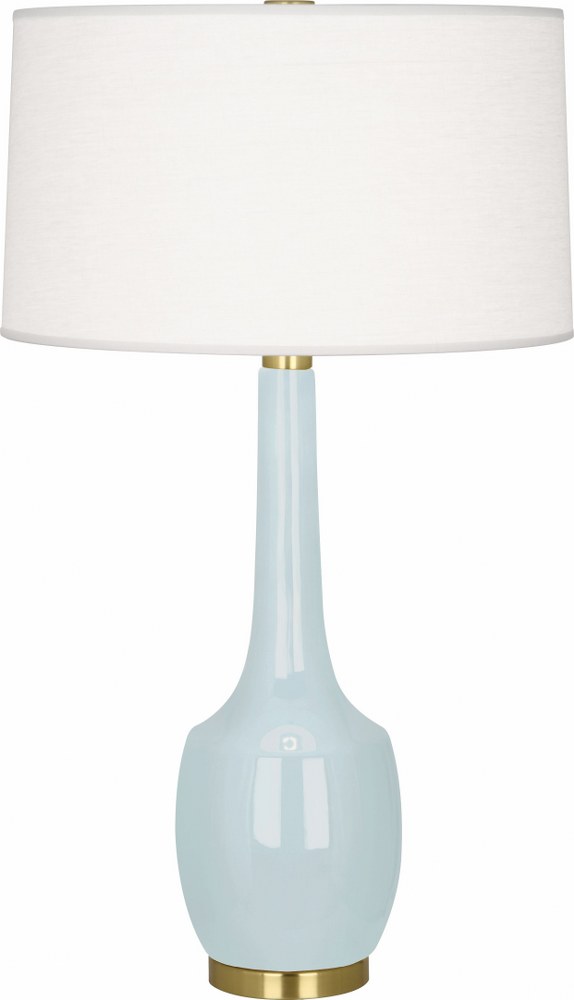 Robert Abbey Lighting-BB701-Delilah 1-Light Table Lamp 8 Inches Wide and 34.3125 Inches Tall Baby Blue  Brown Tea Glazed/Antique Brass Finish with Oyster Linen Shade