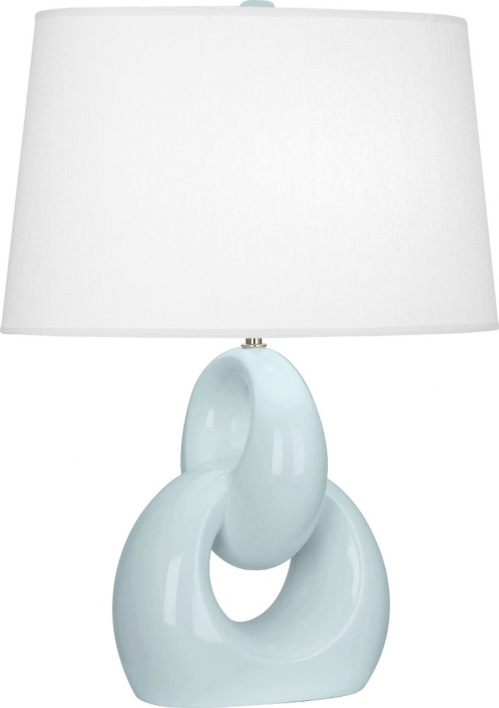 Robert Abbey Lighting-BB981-Fusion 1-Light Table Lamp 11.25 Inches Wide and 27 Inches Tall Baby Blue  Brown Tea Glaze/Polished Nickel Finish with Oval Oyster Linen Shade