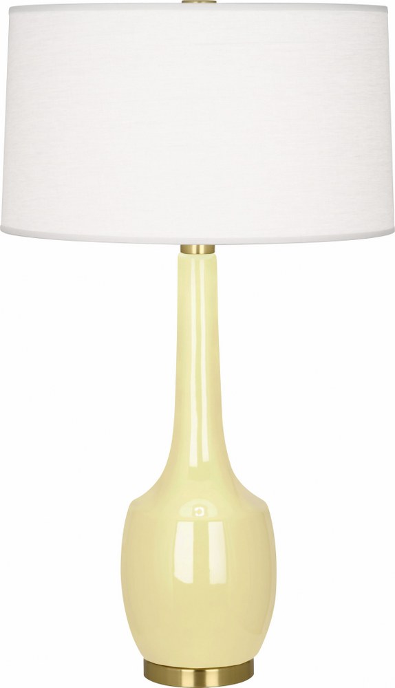 Robert Abbey Lighting-BT701-Delilah 1-Light Table Lamp 8 Inches Wide and 34.3125 Inches Tall Butter  Brown Tea Glazed/Antique Brass Finish with Oyster Linen Shade