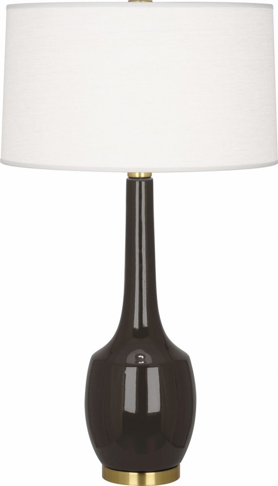 Robert Abbey Lighting-CF701-Delilah 1-Light Table Lamp 8 Inches Wide and 34.3125 Inches Tall Coffee  Brown Tea Glazed/Antique Brass Finish with Oyster Linen Shade