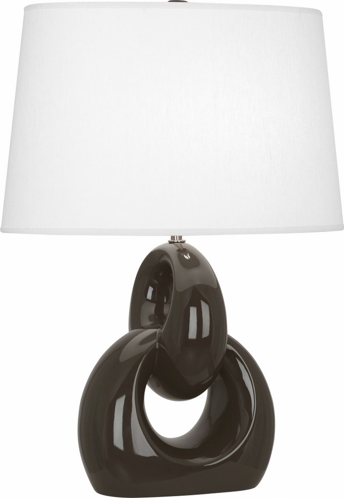 Robert Abbey Lighting-CF981-Fusion 1-Light Table Lamp 11.25 Inches Wide and 27 Inches Tall Coffee  Brown Tea Glaze/Polished Nickel Finish with Oval Oyster Linen Shade