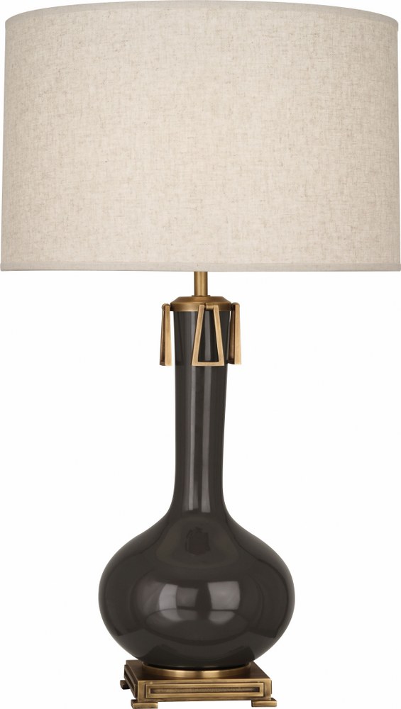 Robert Abbey Lighting-CF992-Athena 1-Light Table Lamp 9 Inches Wide and 31.625 Inches Tall Coffee  Brown Tea Glazed/Aged Brass Finish with Open Weave Heather Linen Shade