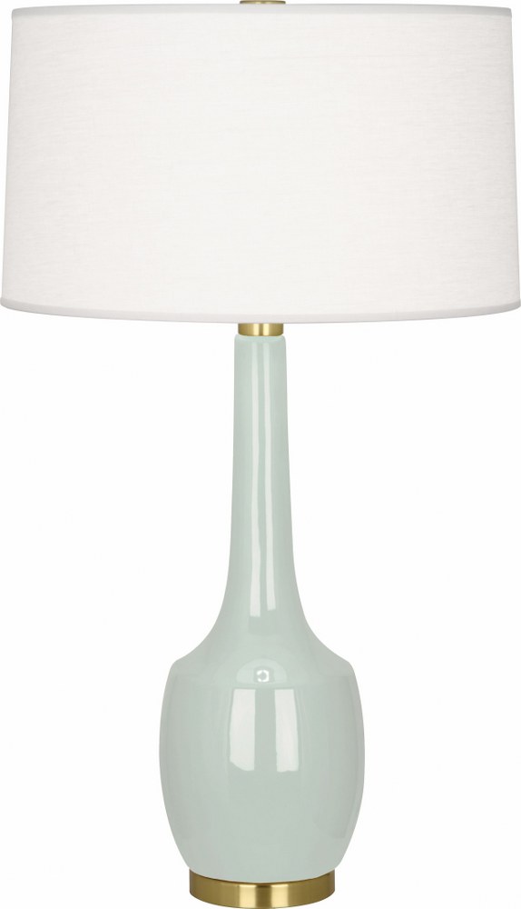 Robert Abbey Lighting-CL701-Delilah 1-Light Table Lamp 8 Inches Wide and 34.3125 Inches Tall Celadon  Brown Tea Glazed/Antique Brass Finish with Oyster Linen Shade