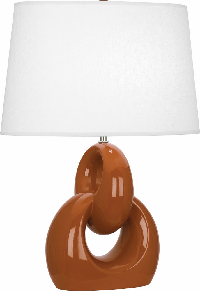 Robert Abbey Lighting-CM981-Fusion 1-Light Table Lamp 11.25 Inches Wide and 27 Inches Tall Cinnamon  Brown Tea Glaze/Polished Nickel Finish with Oval Oyster Linen Shade